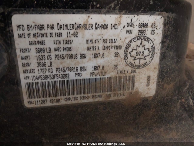 Aukcja sprzedaży 2003 Dodge Durango Sxt, vin: 1D4HS38N53F543282, numer aukcji: 12561110