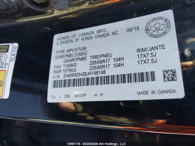 2HKRW2H28JH148148 Honda CR-V LX