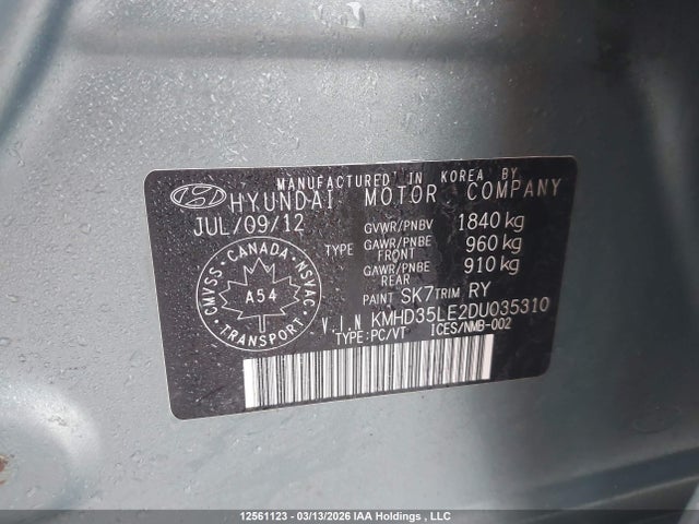 Продаж на аукціоні авто 2013 Hyundai Elantra Gt, vin: KMHD35LE2DU035310, номер лоту: 12561123
