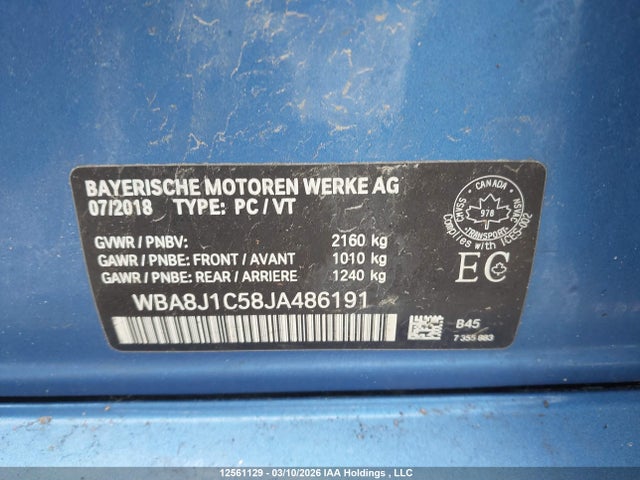 12561129 :رقم المزاد ، WBA8J1C58JA486191 vin ، 2018 Bmw 328d Xdrive Touring مزاد بيع