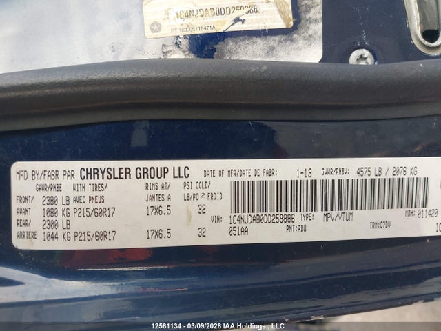 Aukcja sprzedaży 2013 Jeep Compass, vin: 1C4NJDAB0DD259886, numer aukcji: 12561134