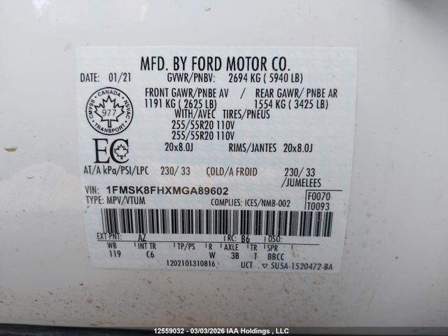 Ford Explorer Limited 2021 1FMSK8FHXMGA89602 Image 9