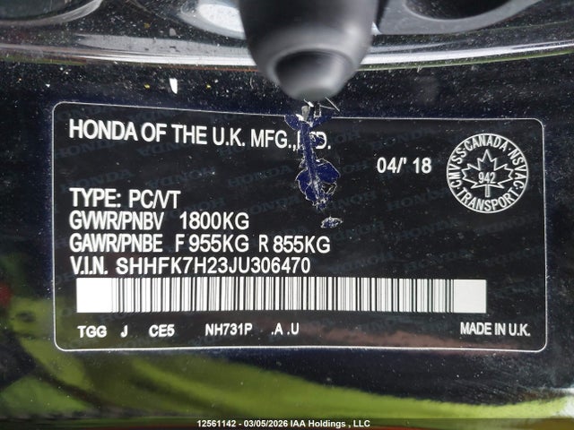 SHHFK7H23JU306470 Honda Civic Lx