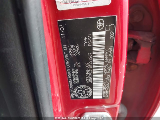 Aukcja sprzedaży 2008 Toyota Yaris, vin: JTDBT923181221267, numer aukcji: 12561146