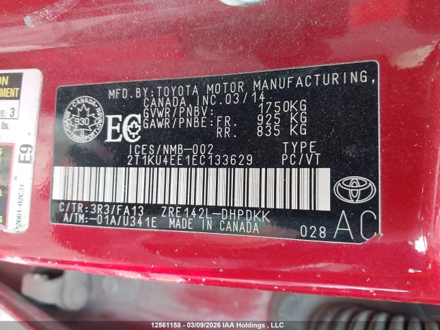 12561158 :رقم المزاد ، 2T1KU4EE1EC133629 vin ، 2014 Toyota Matrix مزاد بيع