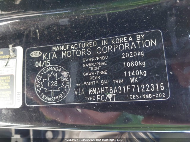 12561177 :رقم المزاد ، KNAHT8A31F7122316 vin ، 2015 Kia Rondo Lx/lx Value/lx Winter Edition مزاد بيع