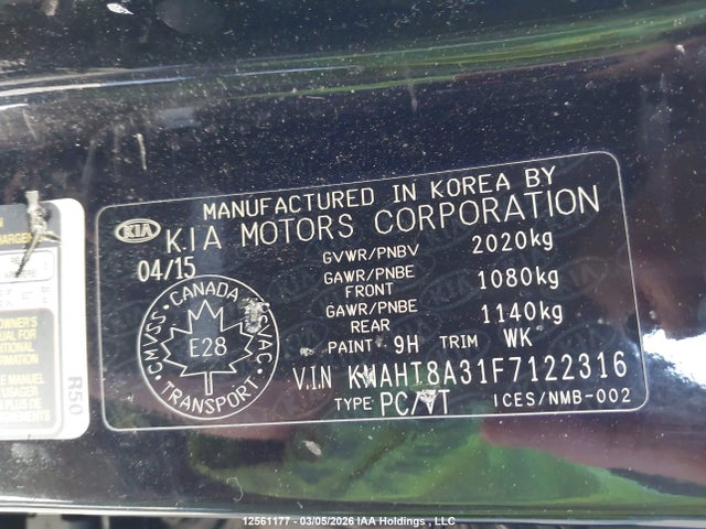 12561177 :رقم المزاد ، KNAHT8A31F7122316 vin ، 2015 Kia Rondo Lx/lx Value/lx Winter Edition مزاد بيع