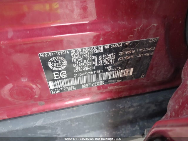 Aukcja sprzedaży 2021 Toyota Rav4 Limited, vin: 2T3DWRFV2MW115515, numer aukcji: 12561178