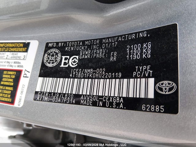 4T1BD1FK0HU220119 Toyota Camry Hybrid/le/xle/se