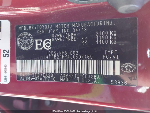 Продажа на аукционе авто 2018 Toyota Camry Hybrid/le/xle/se, vin: 4T1B21HK4JU507469, номер лота: 12561198