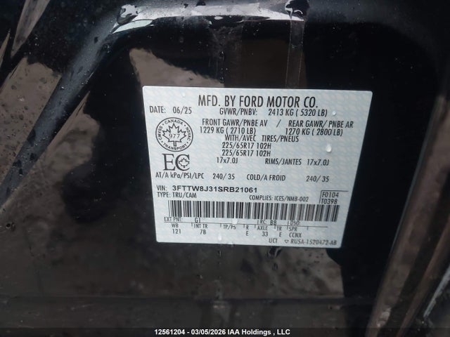 12561204 :رقم المزاد ، 3FTTW8J31SRB21061 vin ، 2025 Ford Maverick Xlt مزاد بيع