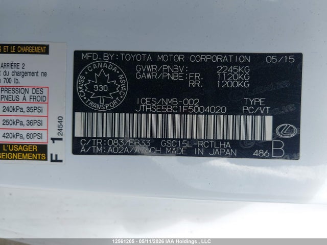 Продажа на аукционе авто 2015 Lexus Rc 350, vin: JTHSE5BC1F5004020, номер лота: 12561205