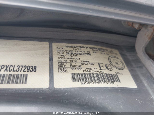 Aukcja sprzedaży 2012 Nissan Versa 1.8 S, vin: 3N1BC1CPXCL372938, numer aukcji: 12561225