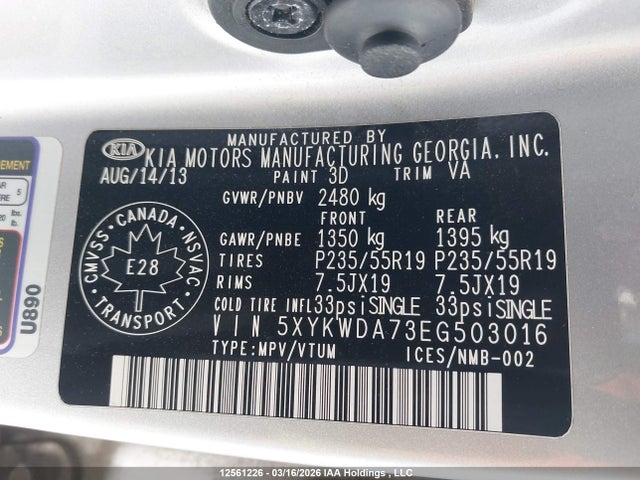 5XYKWDA73EG503016 KIA SORENTO SX
