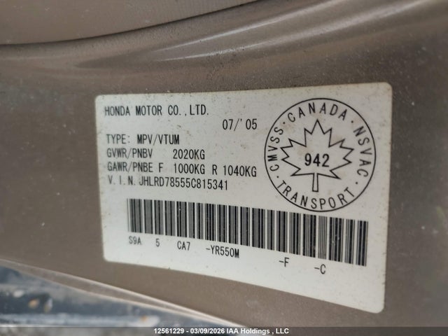 Продаж на аукціоні авто 2005 Honda Cr-v Lx, vin: JHLRD78555C815341, номер лоту: 12561229