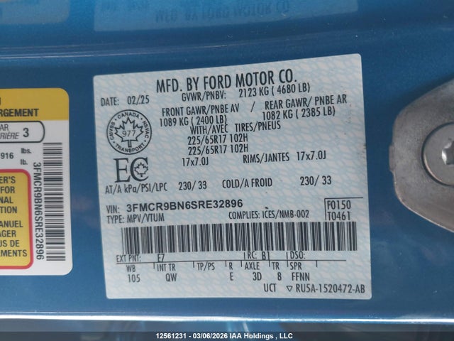 3FMCR9BN6SRE32896 Ford Bronco Sport Big Bend