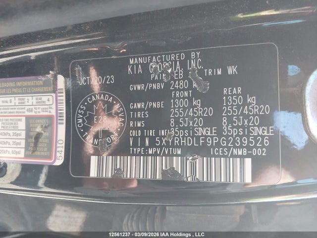 Aukcja sprzedaży 2023 Kia Sorento, vin: 5XYRHDLF9PG239526, numer aukcji: 12561237