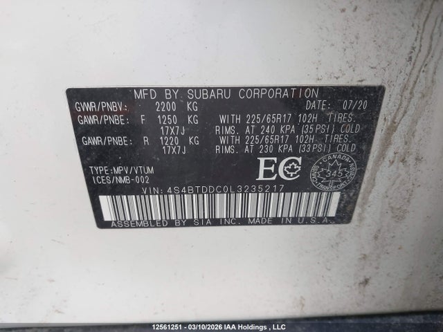 4S4BTDDC0L3235217 Subaru Outback Touring