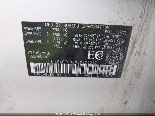 4S4BTDDC0L3235217 Subaru Outback Touring