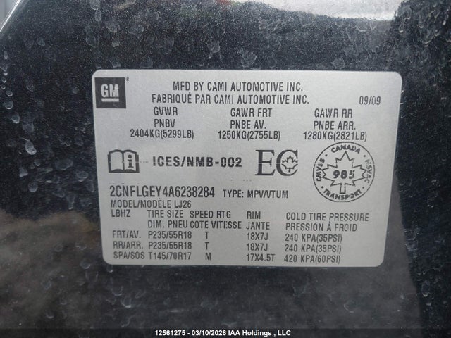 Продаж на аукціоні авто 2010 Chevrolet Equinox Ltz, vin: 2CNFLGEY4A6238284, номер лоту: 12561275