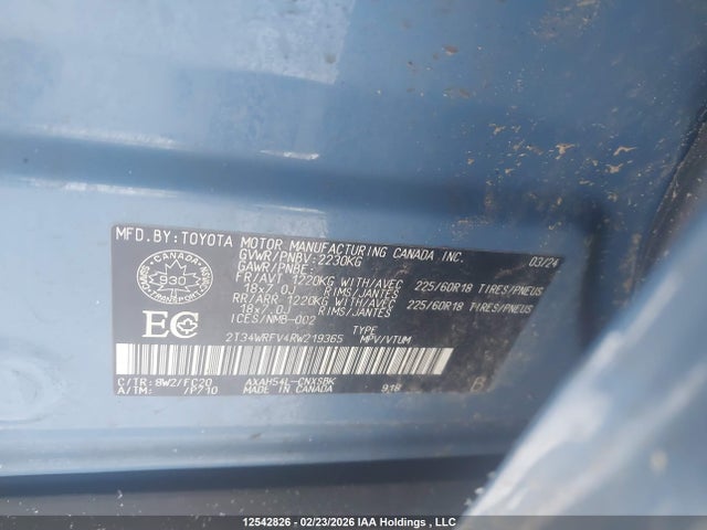 2T34WRFV4RW219365 Toyota Rav4 Hybrid Se