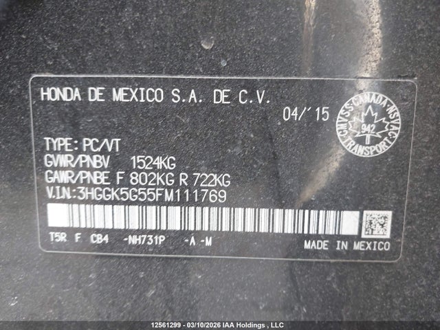 3HGGK5G55FM111769 Honda FIT LX
