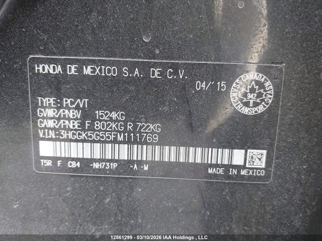 3HGGK5G55FM111769 Honda FIT LX