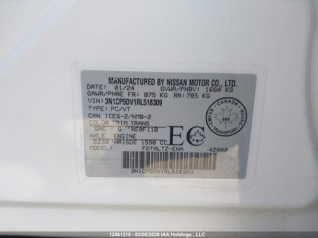 3N1CP5DV1RL518309 Nissan KICKS SR