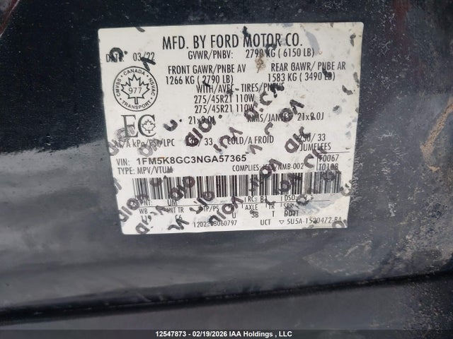 Aukcja sprzedaży 2022 Ford Explorer St, vin: 1FM5K8GC3NGA57365, numer aukcji: 12547873