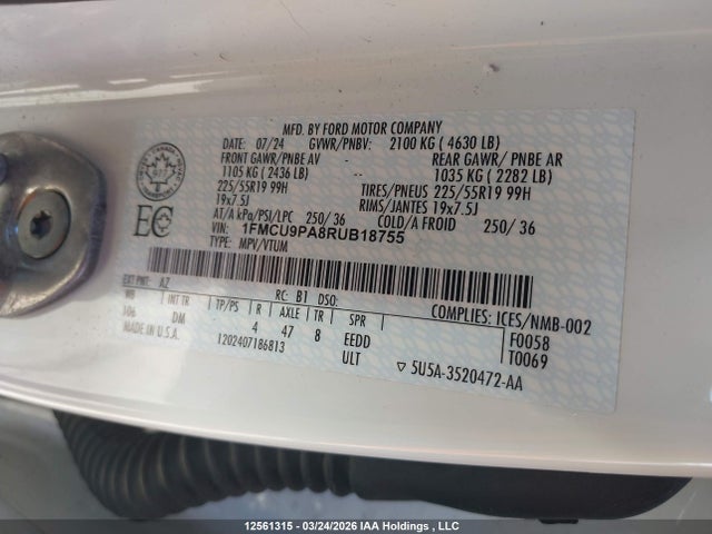 1FMCU9PA8RUB18755 Ford Escape St-line Elite