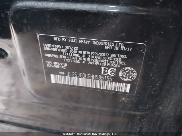 Продаж на аукціоні авто 2017 Subaru Forester, vin: JF2SJEDC6HH585155, номер лоту: 12561317