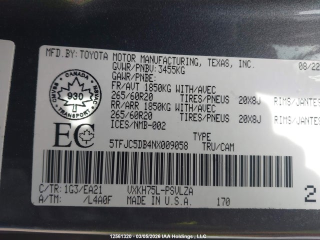 5TFJC5DB4NX009058 Toyota Tundra Hybrid Limited
