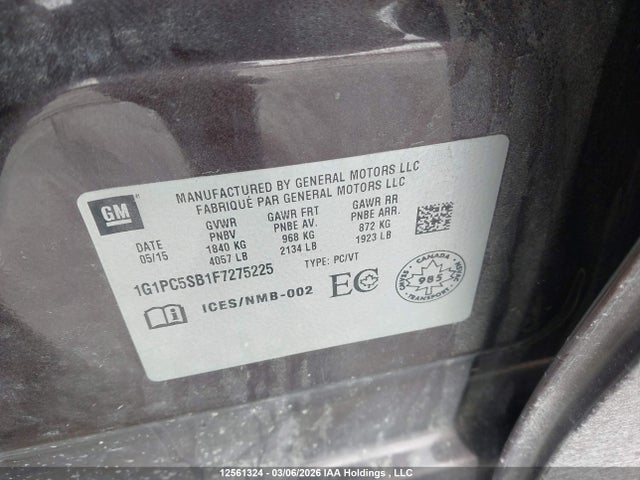 Aukcja sprzedaży 2015 Chevrolet Cruze Lt, vin: 1G1PC5SB1F7275225, numer aukcji: 12561324