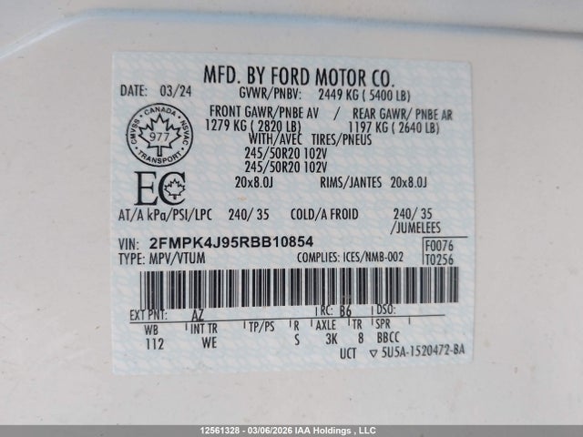Продажа на аукционе авто 2024 Ford Edge Sel, vin: 2FMPK4J95RBB10854, номер лота: 12561328