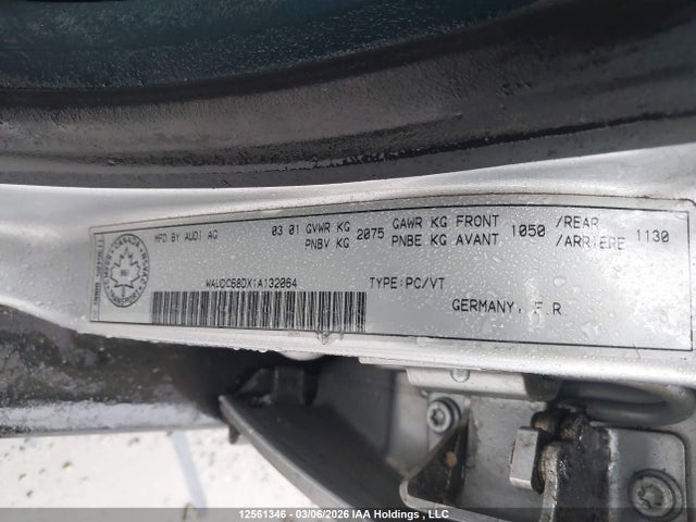 Продажа на аукционе авто 2001 Audi A4 1.8t Quattro, vin: WAUDC68DX1A132064, номер лота: 12561346