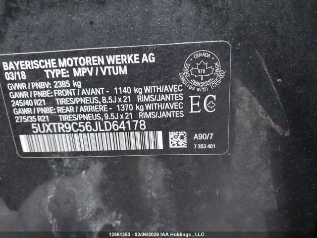 Aukcja sprzedaży 2018 Bmw X3 Xdrive30i, vin: 5UXTR9C56JLD64178, numer aukcji: 12561353