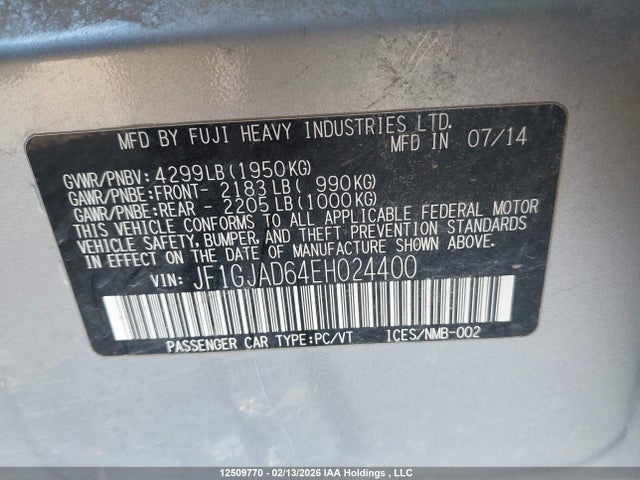 Auction sale of the 2014 Subaru Impreza Sport, vin: JF1GJAD64EH024400, lot number: 12509770