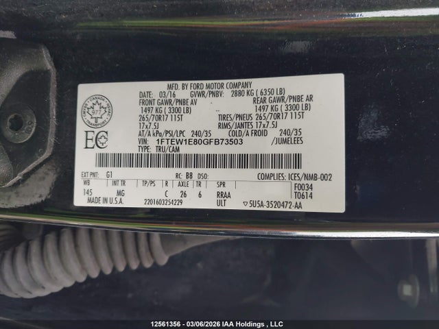 Продажа на аукционе авто 2016 Ford F150 Supercrew, vin: 1FTEW1E80GFB73503, номер лота: 12561356