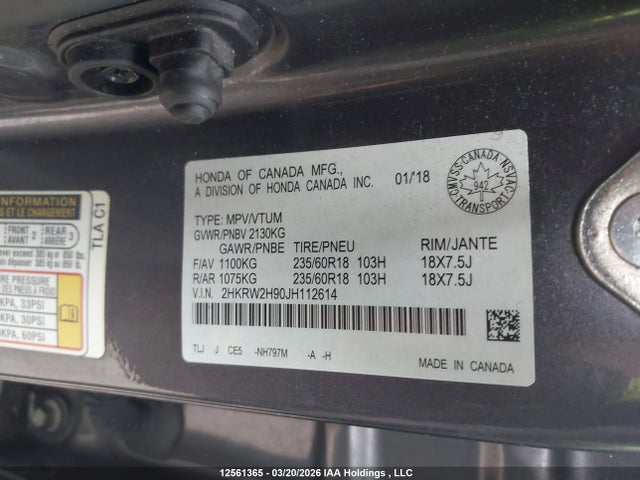2HKRW2H90JH112614 Honda Cr-v Touring
