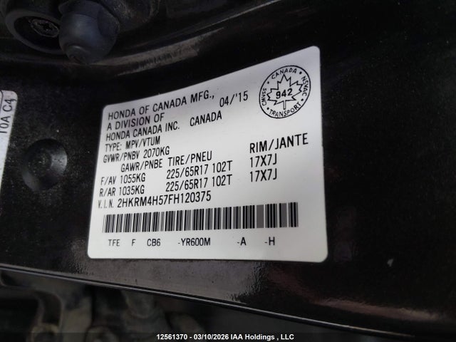 Продаж на аукціоні авто 2015 Honda Cr-v Ex, vin: 2HKRM4H57FH120375, номер лоту: 12561370
