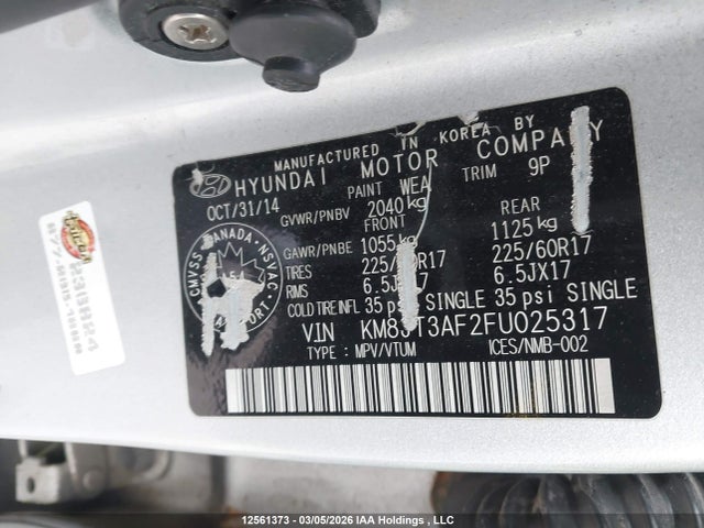 Aukcja sprzedaży 2015 Hyundai Tucson Gl, vin: KM8JT3AF2FU025317, numer aukcji: 12561373
