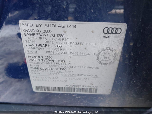 Aukcja sprzedaży 2014 Audi Q5 Technik, vin: WA1MGCFP1EA110473, numer aukcji: 12561374