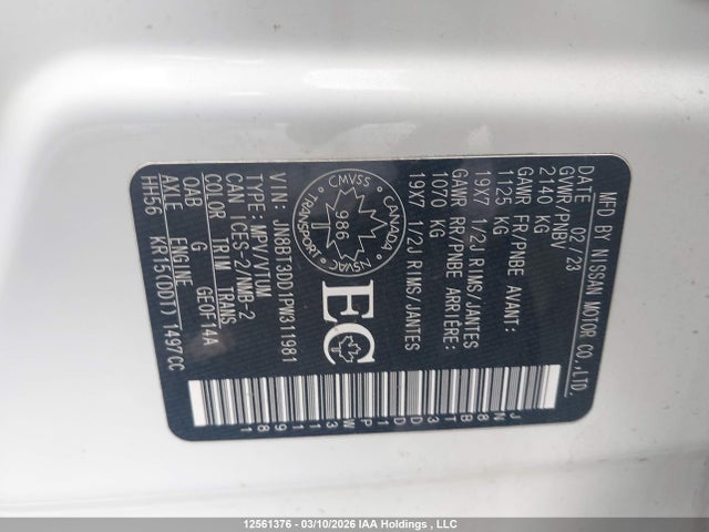 Продажа на аукционе авто 2023 Nissan Rogue Platinum, vin: JN8BT3DD1PW311981, номер лота: 12561376