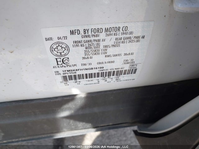 1FMSK8FH1NGB16199 Ford Explorer Limited
