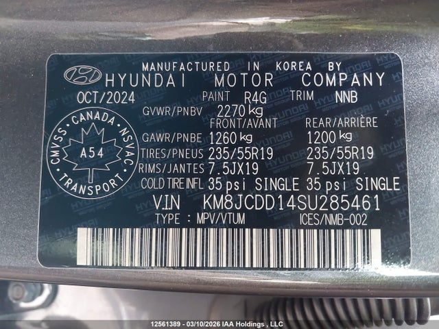 2025 Hyundai Tucson Ultimate Hybrid Awd მანქანა იყიდება აუქციონზე, vin: KM8JCDD14SU285461, აუქციონის ნომერი: 12561389
