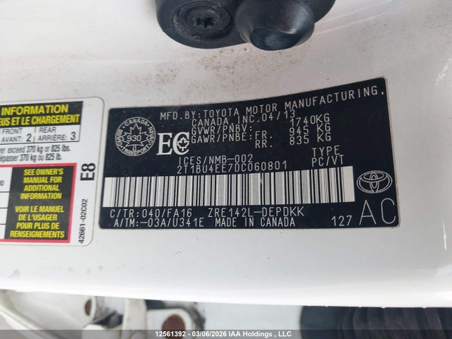 Aukcja sprzedaży 2013 Toyota Corolla Ce, vin: 2T1BU4EE7DC060801, numer aukcji: 12561392