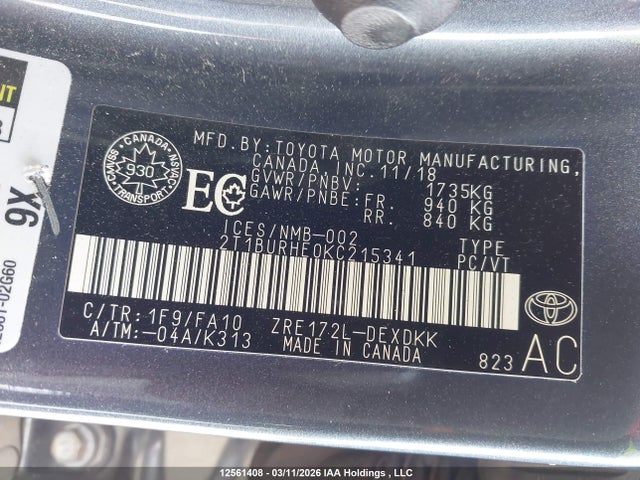Aukcja sprzedaży 2019 Toyota Corolla Ce, vin: 2T1BURHE0KC215341, numer aukcji: 12561408