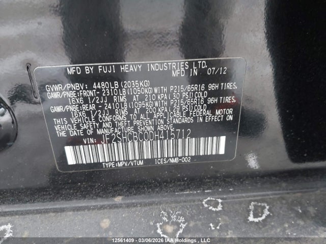 Продажа на аукционе авто 2013 Subaru Forester 2.5x, vin: JF2SHCBC0DH415712, номер лота: 12561409