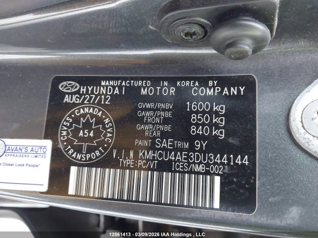 Продаж на аукціоні авто 2013 Hyundai Accent Gls/se, vin: KMHCU4AE3DU344144, номер лоту: 12561413