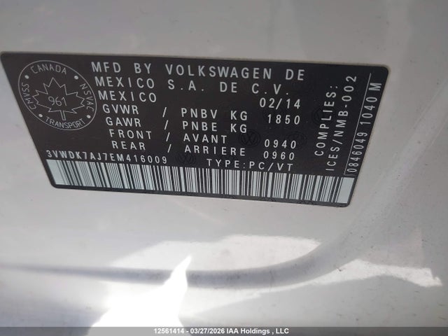 3VWDK7AJ7EM416009 Volkswagen Jetta